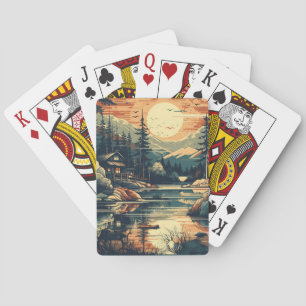 Scandinavian Retro Art mountain home Playing Cards