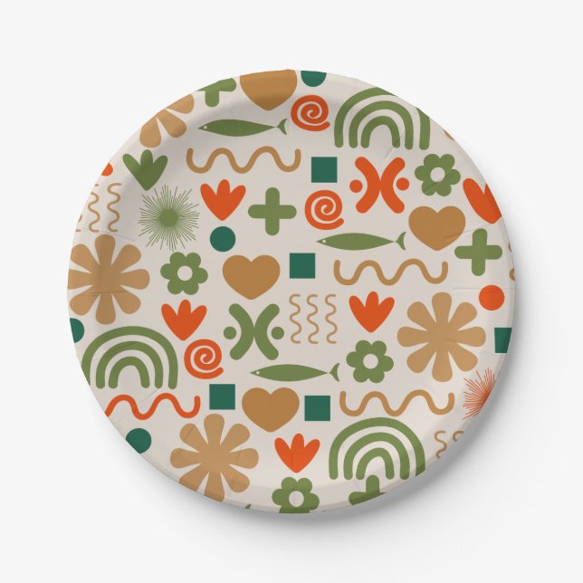 Scandinavian Retro Christmas Pattern  Paper Plate (Front)