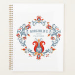 Scandinavian Rosemaling Folk Art  Planner<br><div class="desc">This Scandinavian inspired Planner features a floral folk art design done in the traditional Scandinavian rosemaling style. The border around the front of the planner has a blue swirl design with orange,  grey and red flowers on a white background. You can personalise with a name and year.</div>