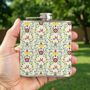 Scandinavian Rosemaling Monogram Pattern Nordic Hip Flask