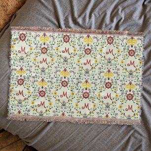 Scandinavian Rosemaling Monogram Pattern Nordic Throw Blanket