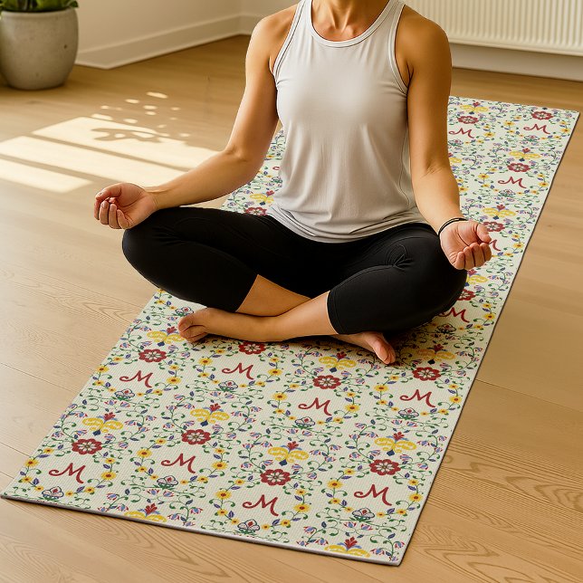Scandinavian Rosemaling Monogram Pattern Nordic Yoga Mat (Creator Uploaded)