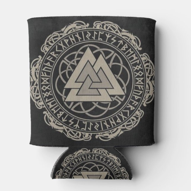 SCANDINAVIAN RUNES, NORDIC MYHOLOGY VALKNUT CAN COOLER (Back)