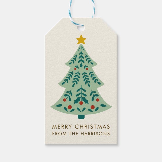 Scandinavian Rustic Christmas Tree Gift Tags (Front)