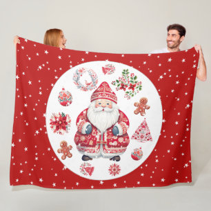 Scandinavian Santa Claus Red Large Fleece Blanket