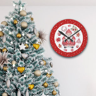Scandinavian Santa Claus Red Round Clock