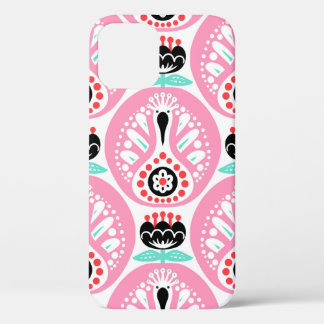 Scandinavian seamless folk art pattern with cute b iPhone 12 case