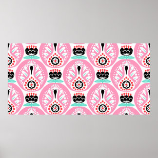 Scandinavian seamless folk art pattern with cute b poster