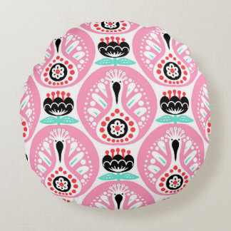 Scandinavian seamless folk art pattern with cute b round cushion