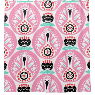 Scandinavian seamless folk art pattern with cute b shower curtain
