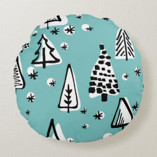 Scandinavian seamless pattern of Christmas tree ha Round Cushion