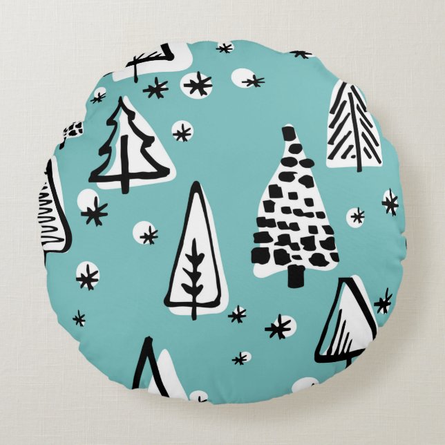 Scandinavian seamless pattern of Christmas tree ha Round Cushion (Front)