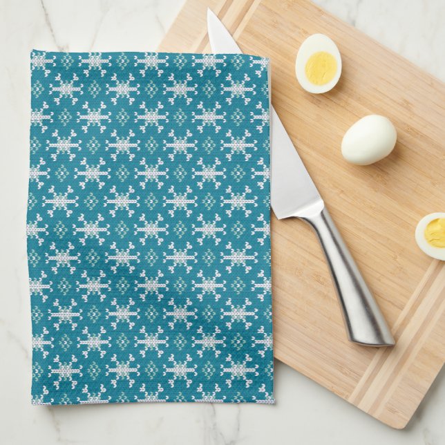 Scandinavian Snowflake Sweater Knit Pattern Tea Towel (Quarter Fold)
