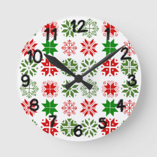 Scandinavian Snowflakes Round Clock