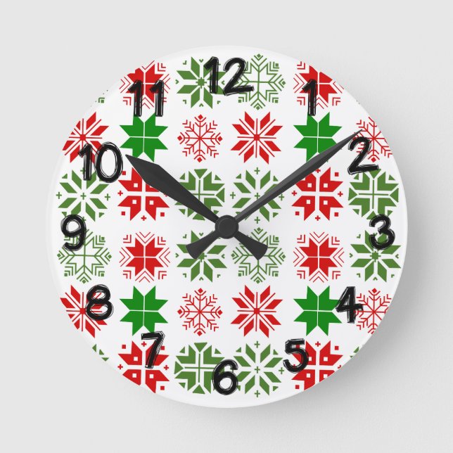Scandinavian Snowflakes Round Clock (Front)