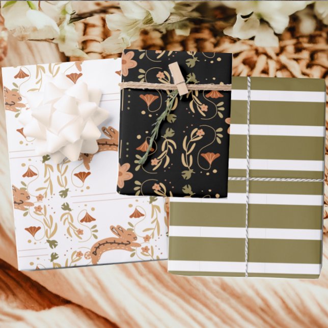 Scandinavian Spring Bunny Floral Wrapping Paper Sheet (Creator Uploaded)