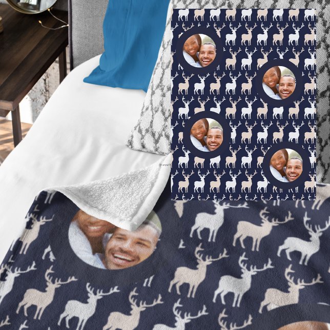 Scandinavian Stags PHOTO Blanket Navy Blue (Creator Uploaded)