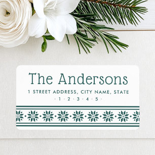 Scandinavian star border pine green return address label