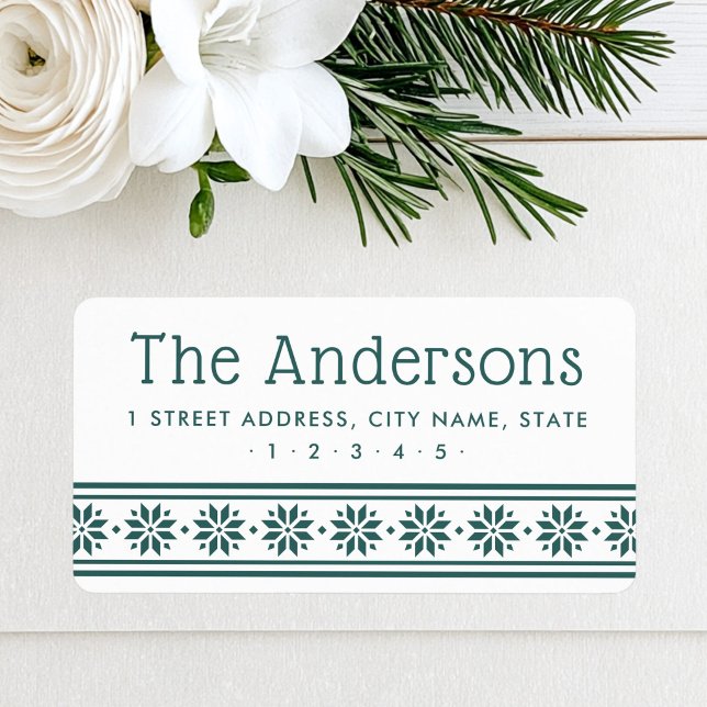 Scandinavian star border pine green return address label (Scandinavian star border pine green return address label)