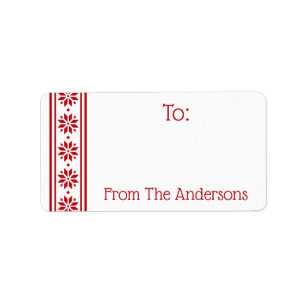 Scandinavian star border red white to from gift label