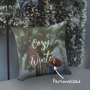Scandinavian style Christmas spruce branch Cushion