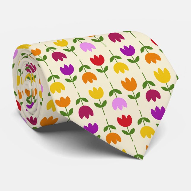 Scandinavian Style Col on Crm Flower Rpt Pattern Tie (Rolled)