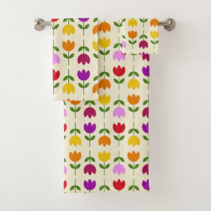 Scandinavian Style Colourful on Crm Flower Pattern Bath Towel Set
