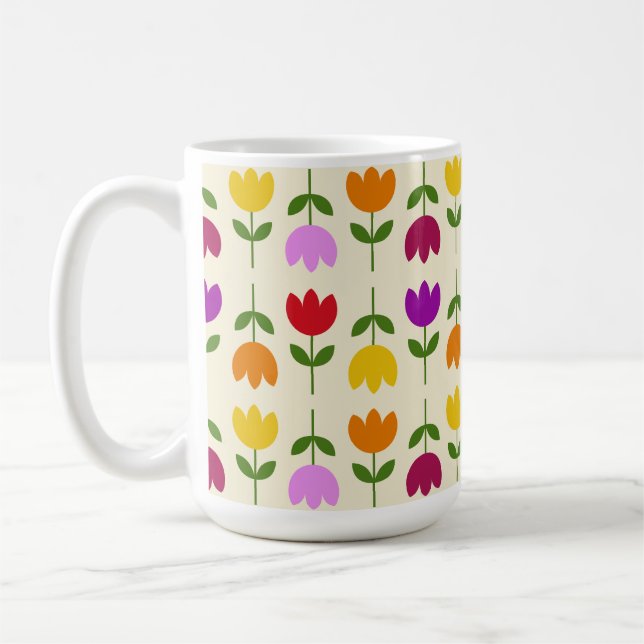 Scandinavian Style Colourful on Crm Flower Pattern Coffee Mug (Left)