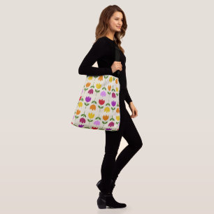 Scandinavian Style Colourful on Crm Flower Pattern Crossbody Bag