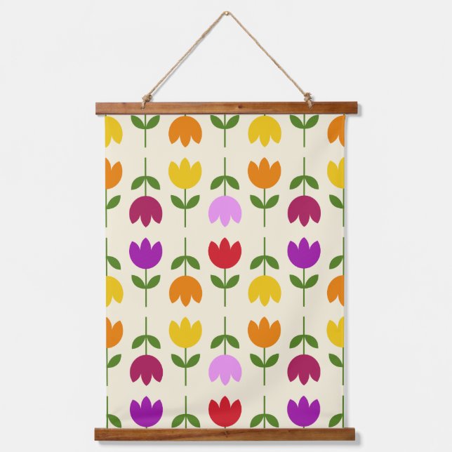 Scandinavian Style Colourful on Crm Flower Pattern Hanging Tapestry (Front)
