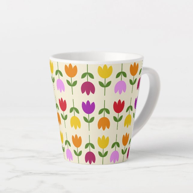 Scandinavian Style Colourful on Crm Flower Pattern Latte Mug (Right Angle)
