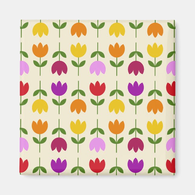 Scandinavian Style Colourful on Crm Flower Pattern Magnet (Front)
