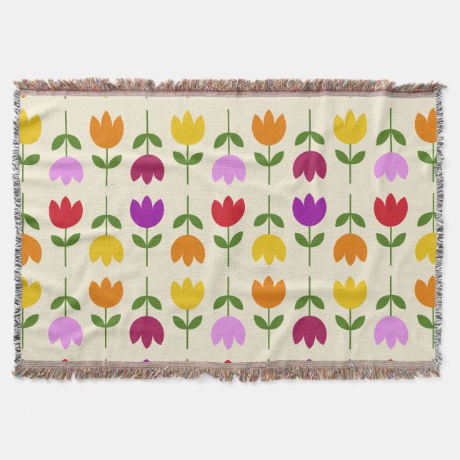 Scandinavian Style Colourful on Crm Flower Pattern Throw Blanket (Front)
