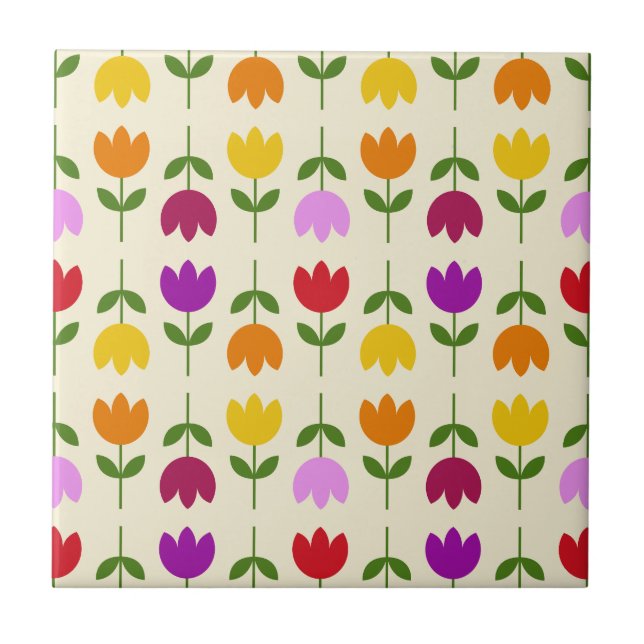 Scandinavian Style Colourful on Crm Flower Pattern Tile (Front)