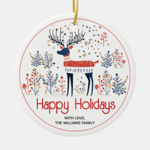 Scandinavian style deer, photo Christmas holiday Ceramic Tree Decoration