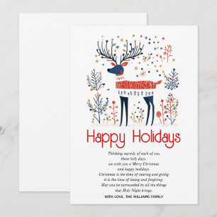 Scandinavian style deer red blue Christmas Holiday Card
