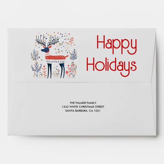 Scandinavian style deer red blue Christmas holiday Envelope (Back (Top Flap))
