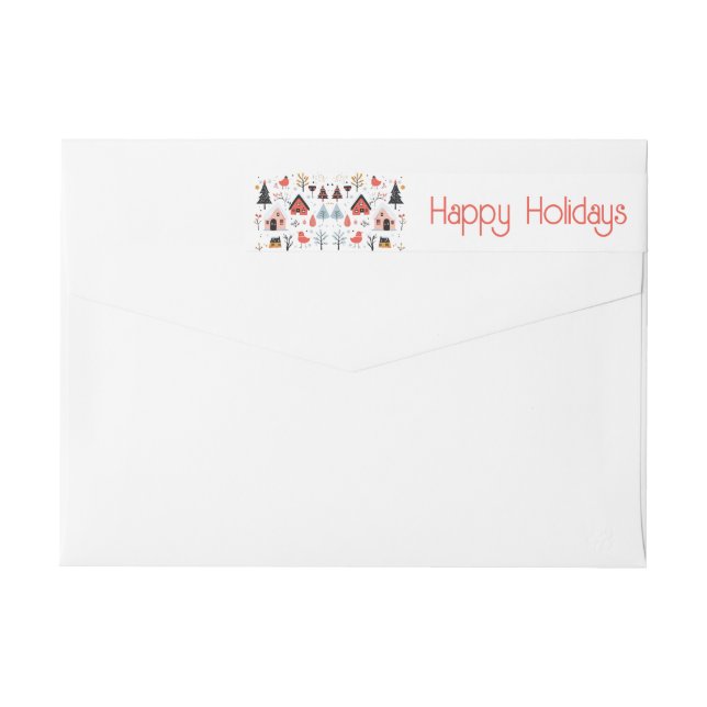 Scandinavian style deer red blue Christmas Wrap Ar Around Label (Back)