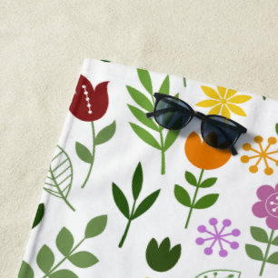 Scandinavian Style Flora & Fauna Pattern Beach Towel