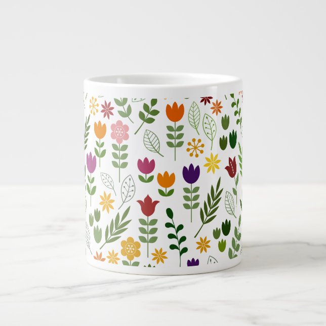 Scandinavian Style Flora & Fauna Pattern Large Coffee Mug (Front)
