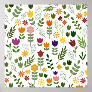Scandinavian Style Flora & Fauna Pattern Poster