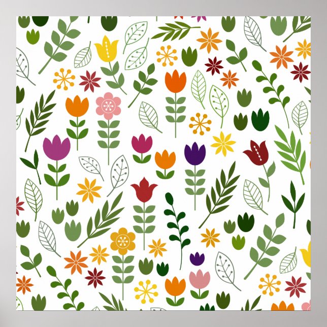 Scandinavian Style Flora & Fauna Pattern Poster (Front)