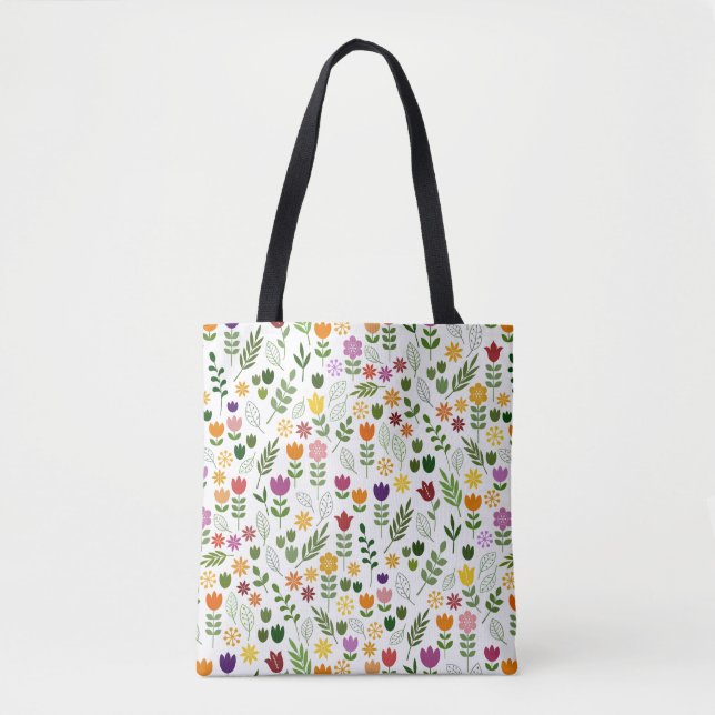 Scandinavian Style Flora & Fauna Pattern Tote Bag (Front)