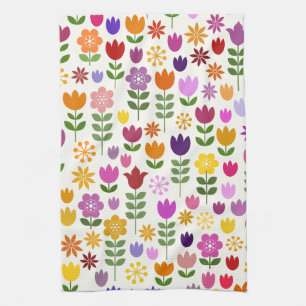 Scandinavian Style Flowers Big Pattern Tea Towel