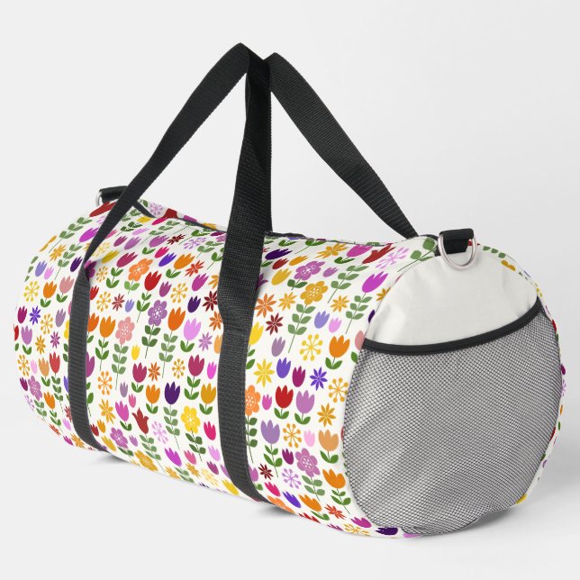 Scandinavian Style Flowers Pattern Duffle Bag (Right Corner)