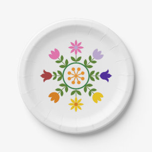 Scandinavian Style Flowers Wheel Paper Plate