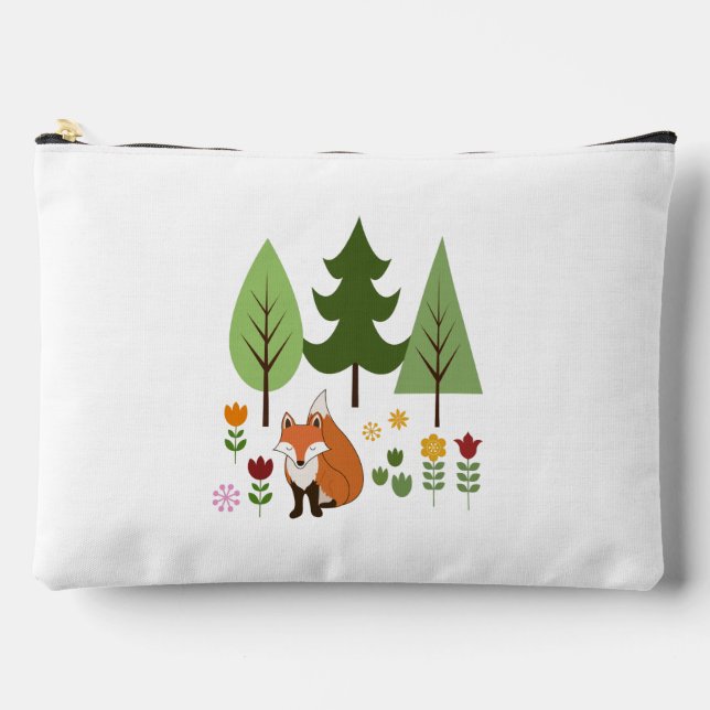 Scandinavian Style Fox Flowers Trees and Text Accessory Pouch (Front)