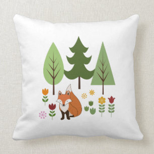 Scandinavian Style Fox Flowers Trees and Text Cushion