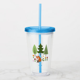 Scandinavian Style Fox Flowers Trees Illustration Acrylic Tumbler