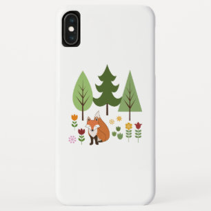 Scandinavian Style Fox Flowers Trees Illustration iPhone XS Max Case